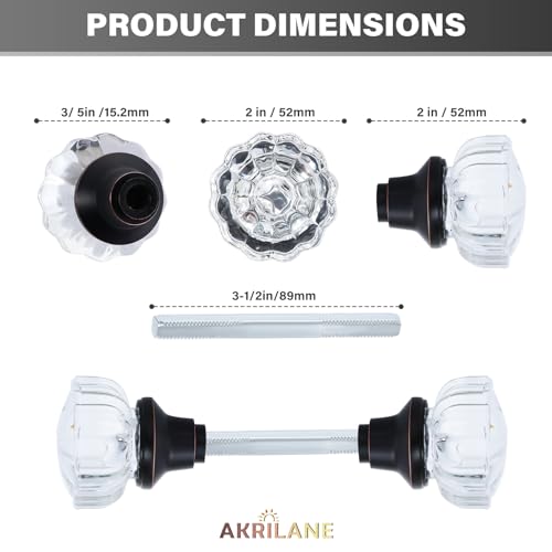 AKRILANE Mortise Glass Door Knobs Antique Crystal Vintage Style Knob Set with Spindle Antique Doorknobs for Interior Doors - Oil Rubbed Bronze by AKRILANE - Image 5