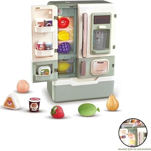 Giffy/Oyuncak Buhar Efektli Buzdolabı 28 Parça Aksesuarlı Sesli Müzikli Led Işıklı Pilli Eğitici Gerçekçi - Görsel 7