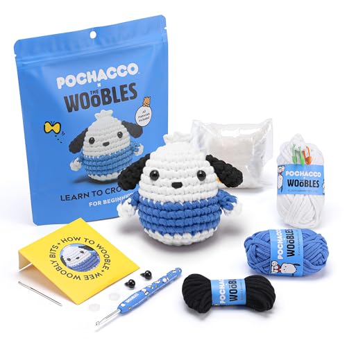 The Woobles Hello Kitty Crochet Kit - Beginners Wooble Crochet Animal Kit Crafts with Easy Peasy Yarn as seen on Shark Tank - with Step-by-Step Video Tutorials (Pochacco)
