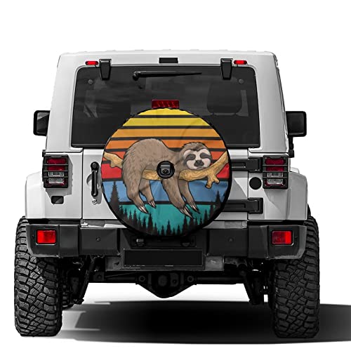 Image of Delerain Spare Tire Cover with Backup Camera Hole Sloth Wheel Covers Waterproof Dust-Proof UV Sun Universal Fit for RV Trailer RV SUV Truck (17 Inch for Diameter 31 inch-33 inch)
