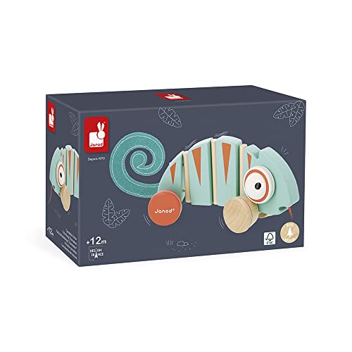 Janod - Nachzieh-Chamäleon Tropik - Entwicklungsspielzeug aus Holz - Leise Räder - Lernspielzeug Laufen und Gleichgewicht… – Ansicht 8