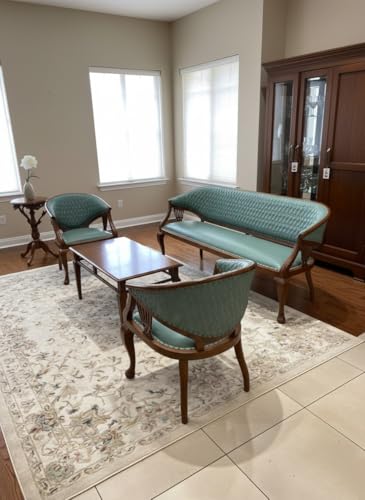 Image of Antique Lott French Style 5 Seater Sofa Plus 2 Chairs in Retro Antique Look with Carved Legs and Natural Polish with The Most Durable Rexine which Will Make Your Home Look Like a Royal one