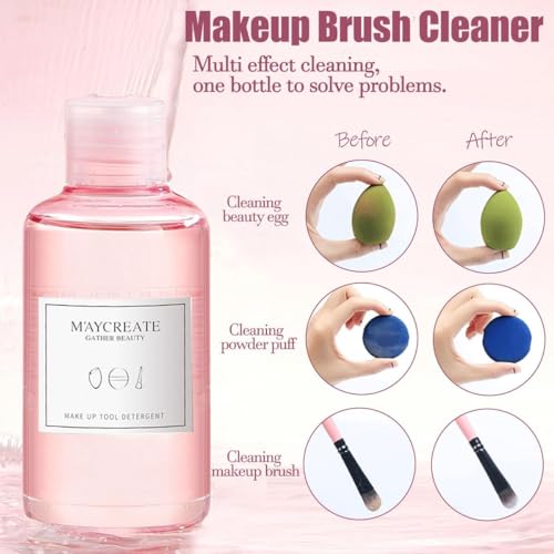QUKLOGEN 3 In 1 Makeup Brush Cleaning Set Multifunctional Washing Bowl Drying Basket with Handle Silicone Cleaner Mat Removal Cleaner Sponge 150ml/5.12fl.oz Professional Makeup Brush Cleaner (Pink) - Image 4