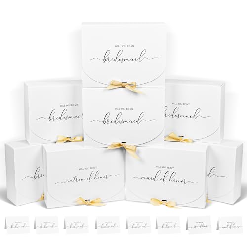WLUSEAXI 8Pack Bridesmaid Proposal Box with Bridesmaid Cards Bridesmaid Boxes with Ribbon Maid Matron of Honor Proposal Box White Boxes for Bridesmaid Proposal Bridesmaid Proposal GiftsWhite