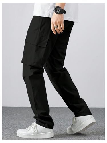 Verdusa Men's Cargo Pants Drawstring Waist Straight Leg Casual Trousers with Flap Pocket2