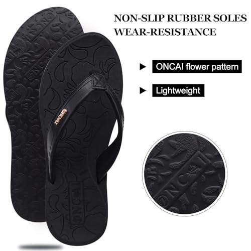 Oncai Flip Flops For Women Yoga Mat Non-Slip Thong Sandals Summer Beach Slippers With Arch Support Black Size 8 thumb #2