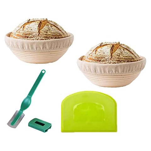 2 Pcs 7 Inch Round Banneton Bread Proofing Basket - Baking Bowl Brotform for Dough Rising Gifts for Bakers with Cloth Linen Cover Cover