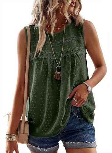 Image of Falechay Womens Summer Tops Boho Shirts Crewneck Sleeveless Tank Tops Flowy Lace Hem Casual Blouses Clothing Trendy 2026