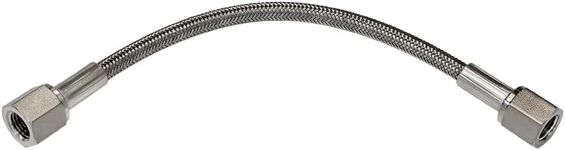 PTFE-Lined Stainless Steel Braided Hose 1/4 Nominal Hose Size 1/4 Female NPT 316 SS End Connections 12 Overall Length 3000 psi Industrial Hose