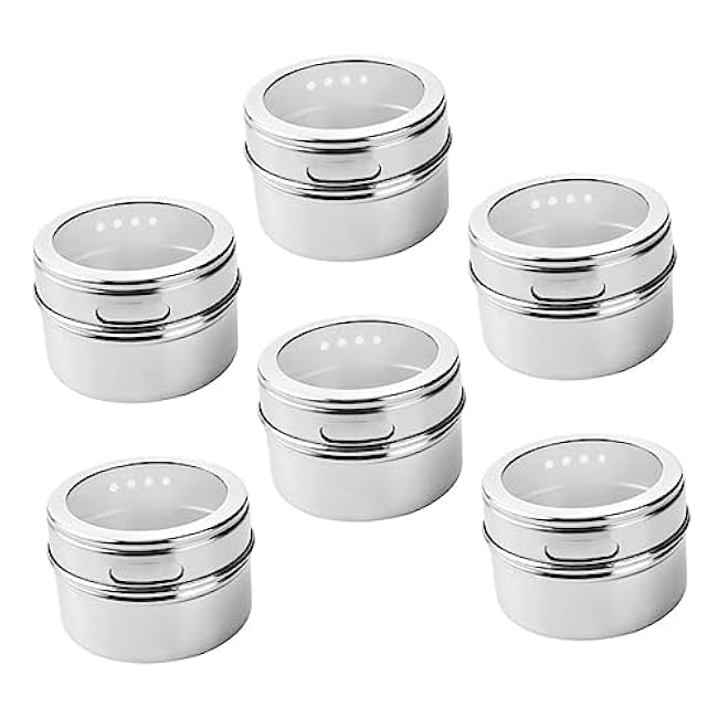 Generic 6pcs Magnetic Seasoning Jar Kitchen Supplies Kitchen Spice Jar Cocoa Powder Sifter Condiment Container Kitchen Seasoning Jar Baking Supply Pepper Shaker Silver Stainless Steel