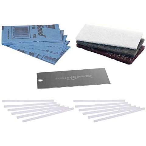 Tools4Boards Ski & Snowboard P-TEX Base Repair Kit: 12 pcs Ptex + 5 pcs Structure Sandpaper + 3 Brite Abrasive Pads + Stainless Scraper, Clear, Extra Large Cover