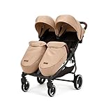 Ickle Bubba Venus Double Max Stroller – Compact, Lightweight Foldable Twin Pushchair for Twins or Siblings, Suitable from Birth to 15kg (Approx. 3 Years) (Biscuit)
