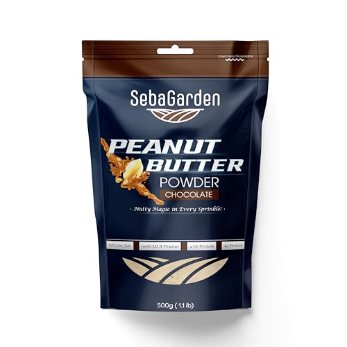 Seba Garden Peanut Butter Powder, Chocolate, 500gr Defatted, Healthy,Plant Based, Vegan Protein, Non-GMO,Certified Gluten Free and Vegan, Keto Friendly, Low Carb and Bpa-free