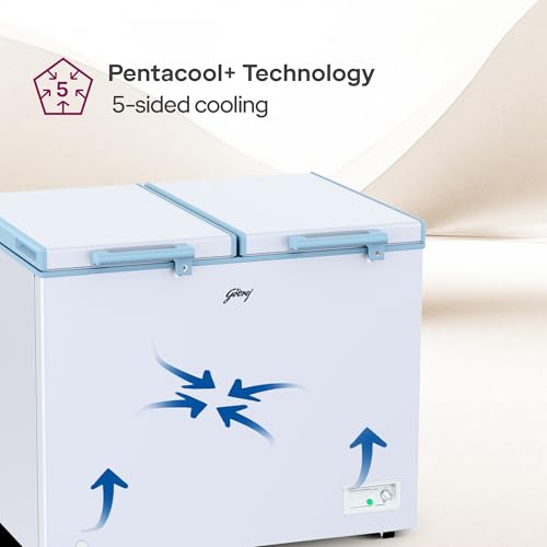 Image of Godrej DH ESNCH 325E 2HCLP RW with 5 Years Comprehensive Warranty, Pentacool+ Cooling, D-Cool Technology, Cools even at 50 C, Double Door Convertible Deep Freezer (288 L 5 Star, White)
