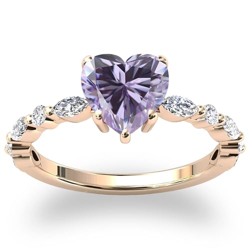 Silver 10K 14K 18K Gold Heart Shaped Gemstone Wedding Rings for Women,2CT Gemstone Engagement Birthstone Rings Wedding Bands Jewelry Gifts For Her Bridal Mothers,Size 4-12