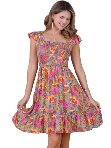 Robe florale col carré élastique pour dissimuler les rondeurs avec style