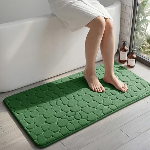 YIHOUSE Memory Foam Runner Rug, Cobblestone Bathroom Runner Rugs Super Water Absorbent Bath Mats for Bathroom Machine Washable Bath Rugs for Hallway Bedroom Laundry Room(24 x 47,Green) - image 1