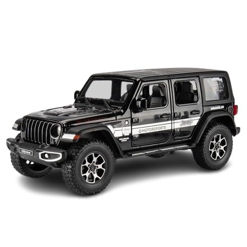 KIDIGO Metal Play Game Model 1 24 Jeeps Wrangler Rubicon Alloy Metal Pull Back Die-cast Car Openable Doors and Light Music Toy Car for Kids Boys - Black