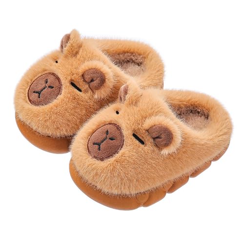 Capybara Slippers for Kids Animal Winter Slipper for Girls Boys with Cow Bunny Bear Dinosaur Panda Frog Sheep Rabbit Toddler Fuzzy Cute Fluffy House Shoes Plush Cartoon Bedroom Slides Kawaii Soft Cozy (Capybara 11)