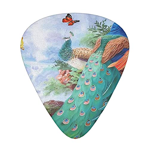 Lot de 12 médiators pour guitare électrique et acoustique Motif paon avec papillon - Les Beatles, Paul McCartney, John Lennon, RIngo Starr, George Harrison Lot de 12 médiators pour guitare électrique et acoustique Motif paon avec papillon