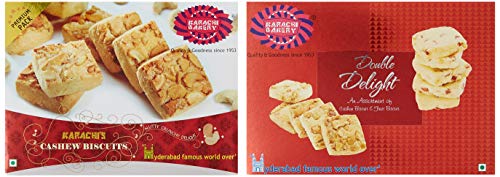 Image of Karachi Bakery Cashew Biscuits, 400g + Karachi Bakery Double Delight Fruit Biscuit with Cashew, 400g