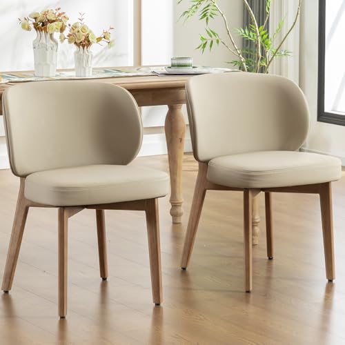 Kidol & Shellder Dining Chair with High Back Mid Century Modern Kitchen Chair Faux Leather Upholstered Armless Chair Padded Seat with Wooden Leg for Kitchen Dining Living Room, Single Pack, Khaki by Kidol & Shellder - Image 9