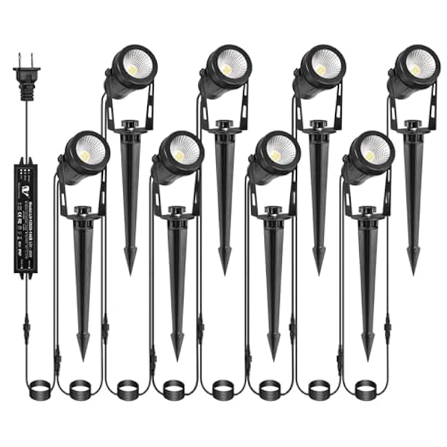 Low Voltage Landscape Lighting, 8 Pack Outdoor Spot Lights with Transformers, 12V Warm White Landscape Spotlights IP65 Waterproof Plug in Outdoor Uplights for Yard House Pathway Tree Pools
