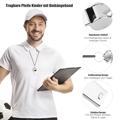 heedpeiur 5 STK Trillerpfeife Sportunterricht Pfeife Schiedsrichterpfeife Edelstahl Pfeifen Sport Signalpfeife mit Schlüsselband Whistle Kinder Sportpfeife Lauter Klangpfeife für Trainer Beamte – Bild 4