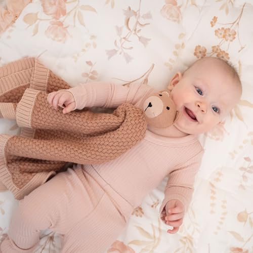 Image of Crane Baby Knitted Teddy Bear Lovey Blanket, Baby Security Blanket for Girls or Boys, Loveys for Babies, Stuffed Animal Comfort Toy, Newborn Gift, Teddy Bear Blankets, Security Blankets for Babies