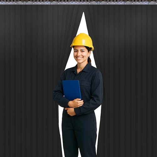 Image of Opaque Black Ribbed PVC Strip Curtain 36 inch Width x 84.2 inch Height - Privacy Plastic Door Strips Light Blocking Vinyl Flap Doors for Industrial Warehouse and Conveyor Belts Anti-Scratch AP1474