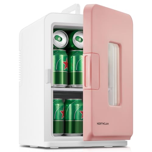 NORTHCLAN Mini nevera portátil de 15 l/21 latas para dormitorio, cuidado de la piel, cosméticos y bebidas, modos máximos y ECO, alimentación AC/DC, rosa