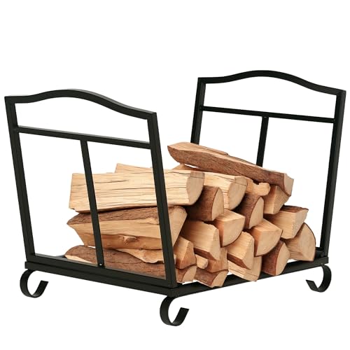 Outsunny Estante de Leña para Chimenea Plegable 48x34x37 cm Soporte para Leña Interior y Exterior Metálico con Rejilla y Base Elevada Carga Máx. 50 kg Negro
