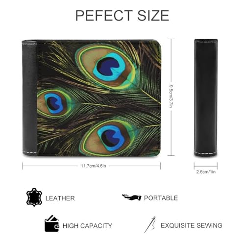 Men's Leather Wallet Bifold Wallet for Men Peacock Feathers Slim Wallet with Multiple Card Classic Passcase Mens Card Holder2