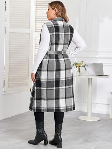 ZOMVA Plus Size 1X-5X Flannel Plaid Long Midi Vest with Pockets Button Down Sleeveless Shacket Coats Fall Outfits Jackets2