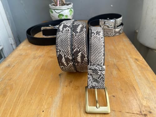 Genuine python snake belly leather Men's buckle belt, genuine men's belt, strap width 1.57"...3