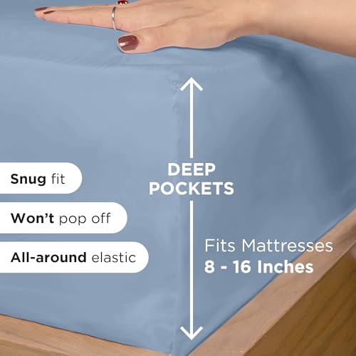 ROYALE LINENS 4 Piece Queen Sheets Set - Soft Brushed 1800 Microfiber Bedding - 1 Fitted and 1 Flat Sheet, 2 Pillow Cases - Wrinkle Free & Fade Resistant - Hotel Luxury Bed Sheets (Lake Blue, Queen) - Image 4