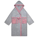 Detalles: capucha, 2 bolsillos laterales, cinturón, con cuello suave, para mujeres y hombres. Material: 100 % algodón. Lavable a máquina a 40 ºC. Admite secadora.