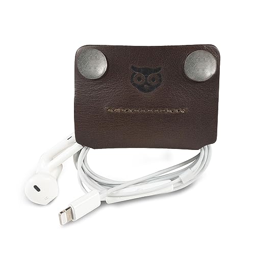 Rustic Leather Cord Keeper (Cord Clam) Cord Snap Wrap Headphone Wrap Tangle Free Cord Sandwich Handmade by Hide & Drink :: Bourbon Brown
