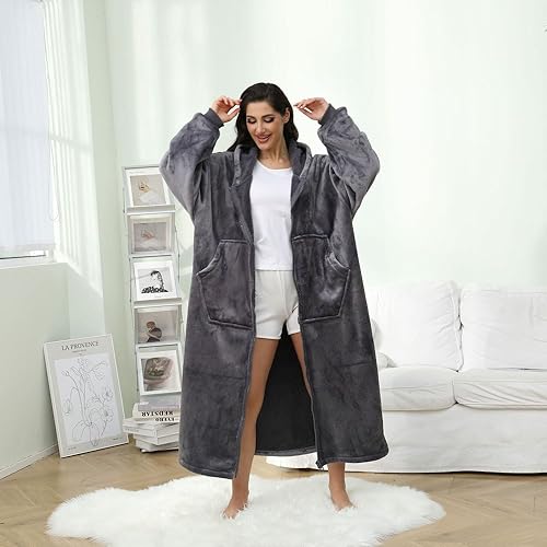 FUSSEDA Übergroße Tragbare Decke Sweatshirt, Super Dicke Warme Sherpa Fleece Kuscheldecke Hoodie mit Taschen und Ärmeln für Erwachsene und… – Ansicht 5