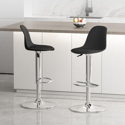 Juego de 2 Butacos de Barra, Altura Ajustable y Giro de 360°, con Espaldar y Reposapiés, Tapizados en Cuero Sintético, Estilo Moderno, Color Negro miniatura 5