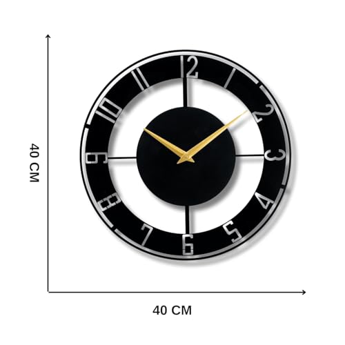 Image of Wall Clock Stylish Metal Analog Wall Clock for Living Room, Bedroom, Office, Kitchen, Home and Hall | Antique Fancy Big Size Modern Wall Watch (Black(DA-85), 40 CM)