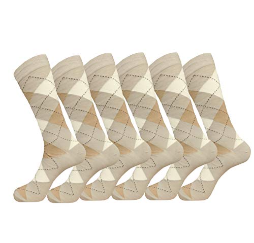 Royal Classic Groomsmen Socks - Mens ARGYLES - Wedding Socks - BEIGE CREAM VANILLA DRESS SOCKS Size 10-13 (6-Pairs)