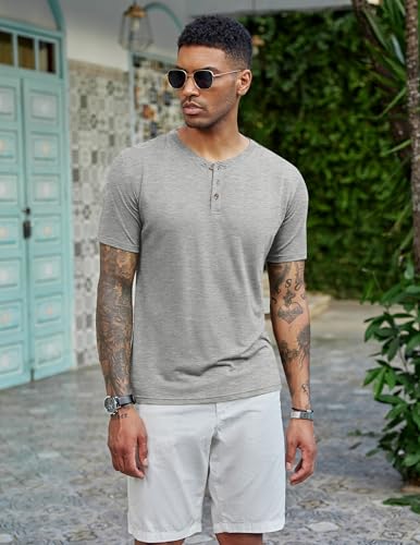 Image of COOFANDY Men's Henley Shirts Short Sleeve Casual Basic Tee Summer Button Henley Soild T Shirts