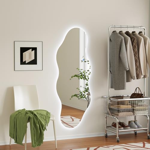 Image of QDSSDECO 63 inch x 24 inch Wavy Full-Length Mirror with Stand, Frameless
