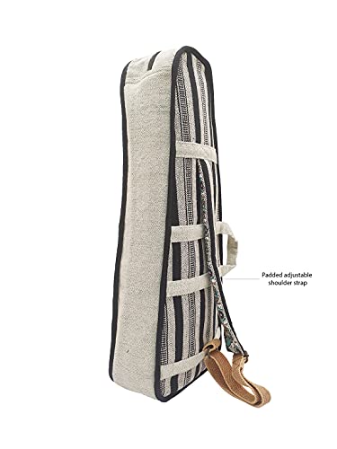 Image of The House of tara Modern Ukulele Bag | Ethnic Handloom Fabric Bag for Concerts | Multicolor | with External Zipper Pocket | Waterproof Padded Case | for Men and Women | Light Grey 2