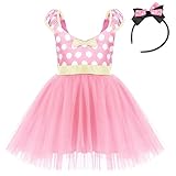IBTOM CASTLE Toddler Little Girl Tutu Skirt Bows Ear Headband Polka Dot First Birthday Halloween Costume Princess Outfits X# Pink Short Dress+Headband 18-24 Months