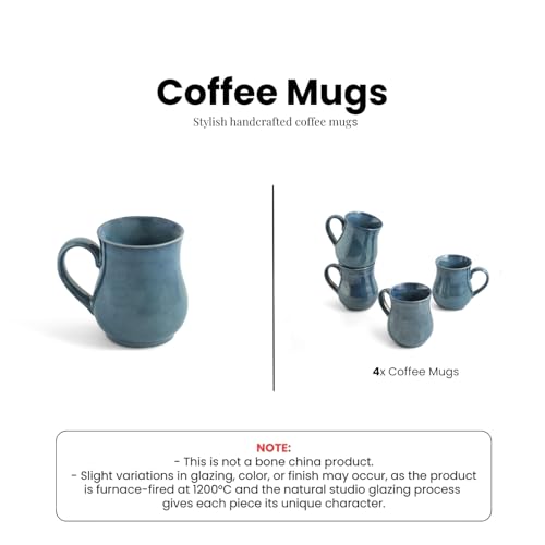 Image of ExclusiveLane 'Belly Pot' Ceramic Coffee Mugs Set of 4 (Set of 4, 300 ml, Microwave Safe, Hand Glazed) | Ceramic Coffee Mug Coffee Cup Set of 4 Tea Mugs Set Tea Cups Ceramic Mugs