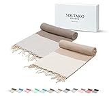 SOLTAKO XXL Fouta Strandtuch Handtuch Saunatuch Badetuch Hamamtuch Yoga Decke Pestemal Damen Herren Geschenkset extra groß leicht leicht, 100 x 200 cm (Creme-Taupe, 2)