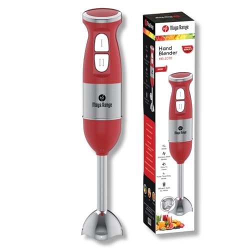 Maya Range Hand Blender 2 Speeds with Pulse Technology Detachable Stainless Steel Blending Leg and Blades for easy cleaning 300W for Making Baby Food, Smoothies, Soups, Sauces (Red)