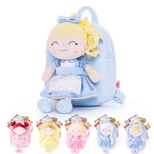 Image of Gloveleya Toddler Backpack for Girls Kids Backpacks Soft Girl Toys Plush Baby Girl Gifts with Plush Princess Alice Doll Blue 9"